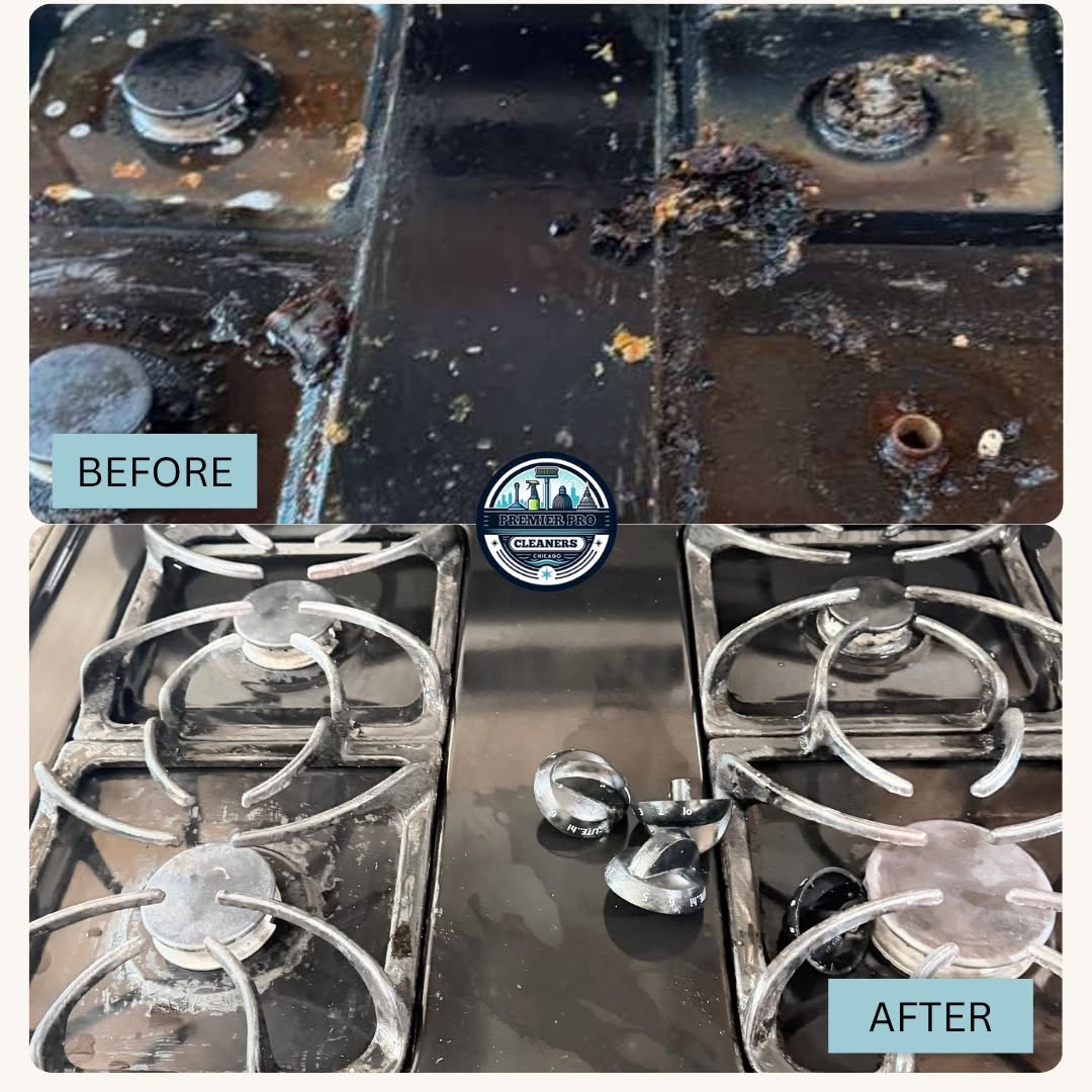 Before and after gas stovetop deep cleaning in Chicago IL