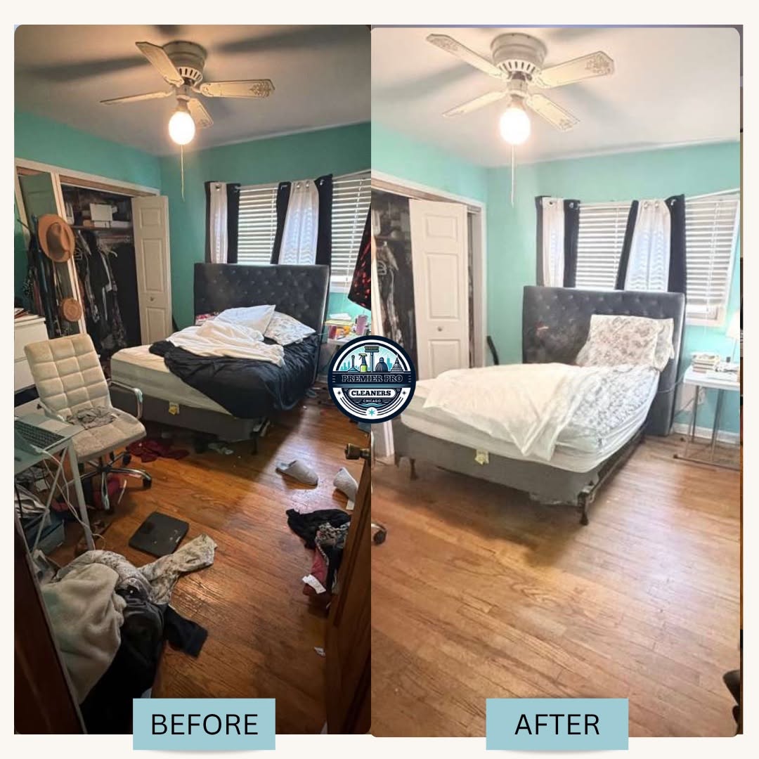 Before and after bedroom house cleaning in Orland Park IL