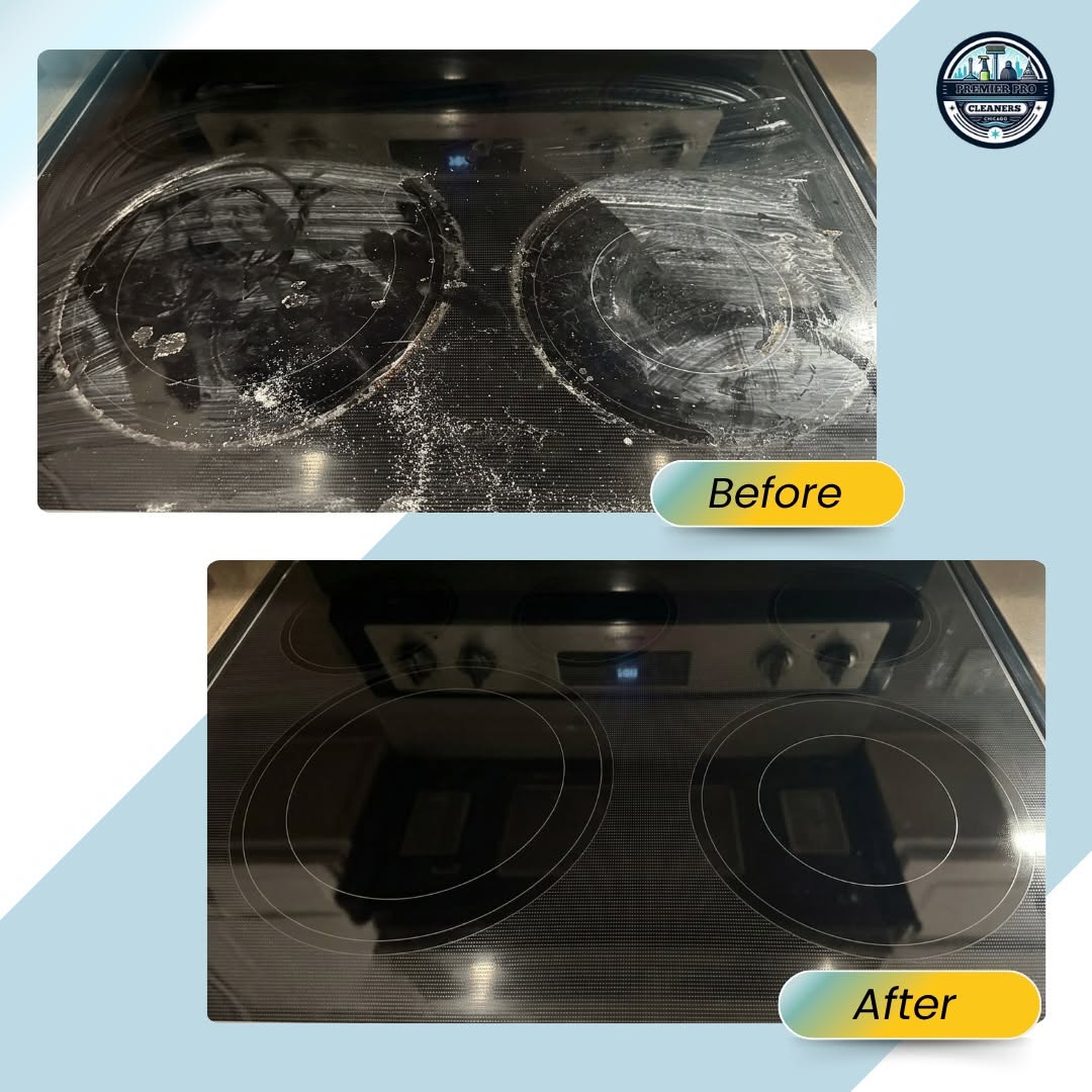 Before and after glass stovetop cleaning in Chicago IL